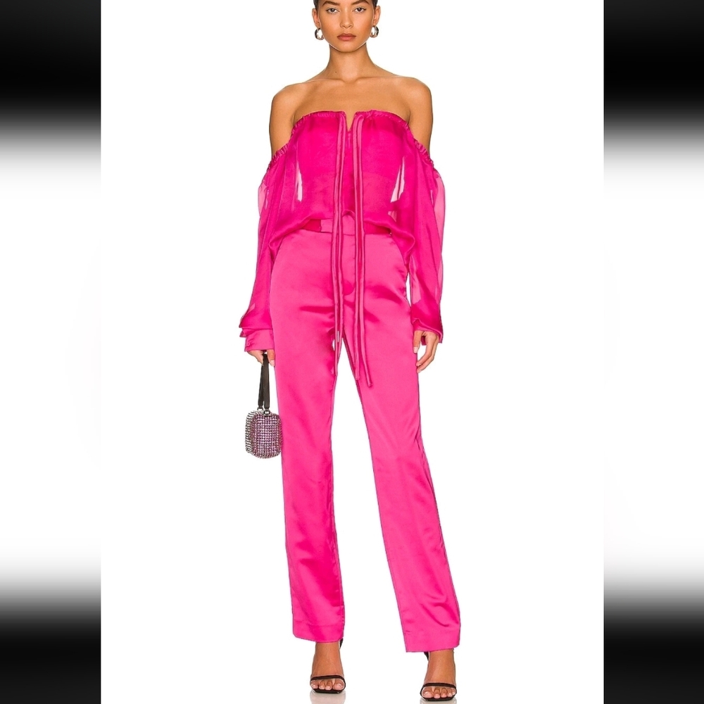 RtA Camilla Fuchsia Off Shoulder Long Sleeve Bustier Blouse